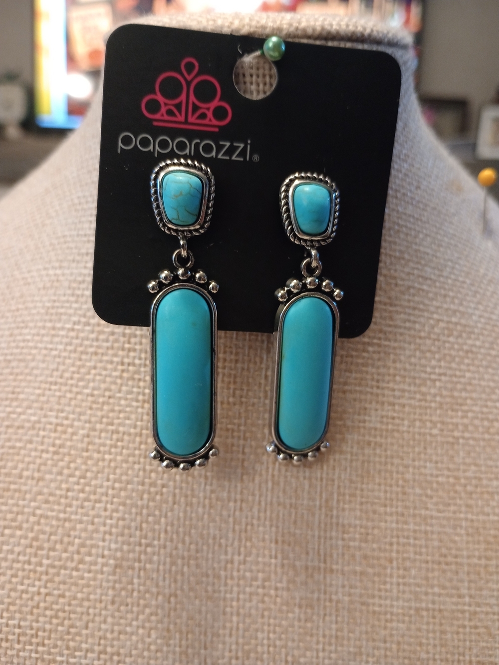 paparazzi Turquoise Long Drop Earrings - Silver Tone